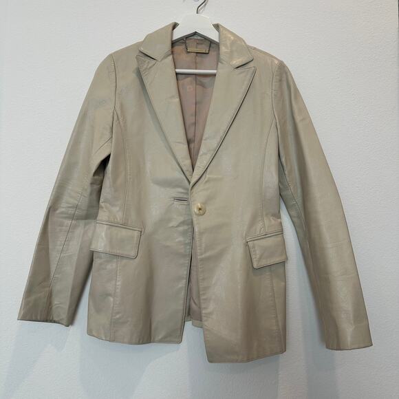 Off white cream single breasted goat leather work business blazer jacket large - Picture 1 of 4